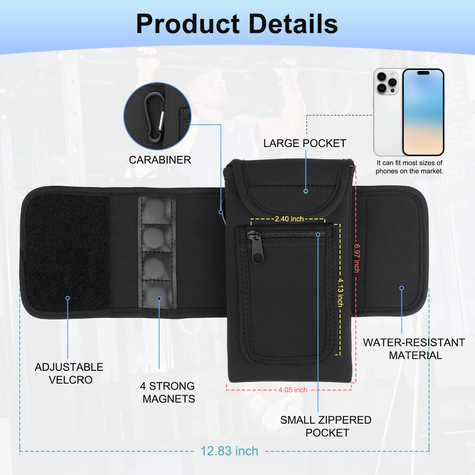 Multipurpose Outdoor Waterproof Sports Gym Magnetic Phone Holder Insulated Water Bottle Bag