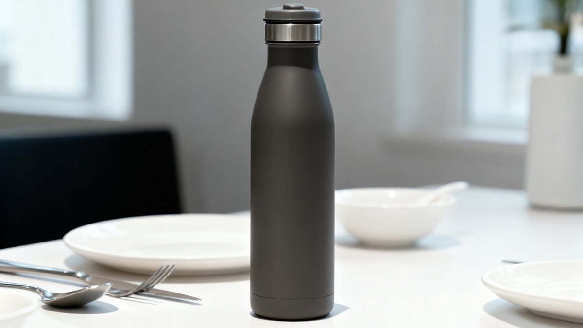 a Nickel-Free Stainless Steel Water Bottle on a table