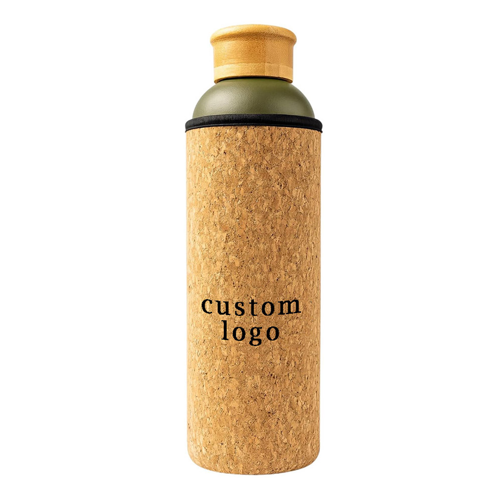1L Sauna Water Bottle Double Walled Stainless Steel with Cork & Neoprene Exterior Bamboo Lid Leakproof BPA-Free
