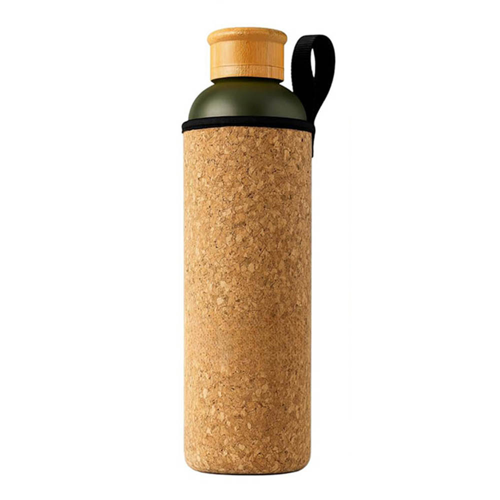 1L Sauna Water Bottle Double Walled Stainless Steel with Cork & Neoprene Exterior Bamboo Lid Leakproof BPA-Free
