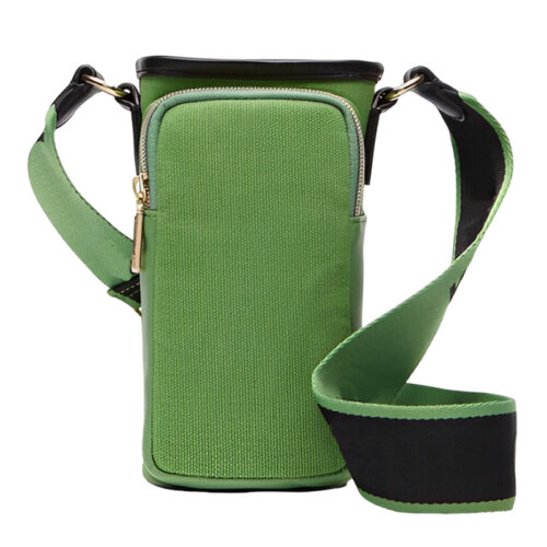 Custom Luxury Style Drawstring Insulated Crossbody Water Bottle Holder Carrier Bag with Removable Shoulder Strap