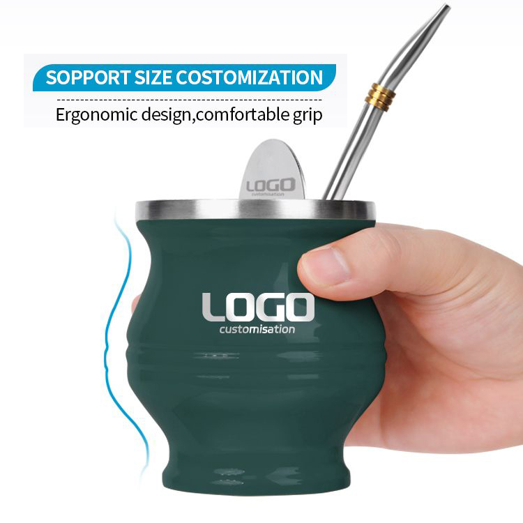 Custom Stainless Steel Yerba Mate Cup Bombilla Gourd Set Double Walled Tumbler With Straw and Cleaning Brush