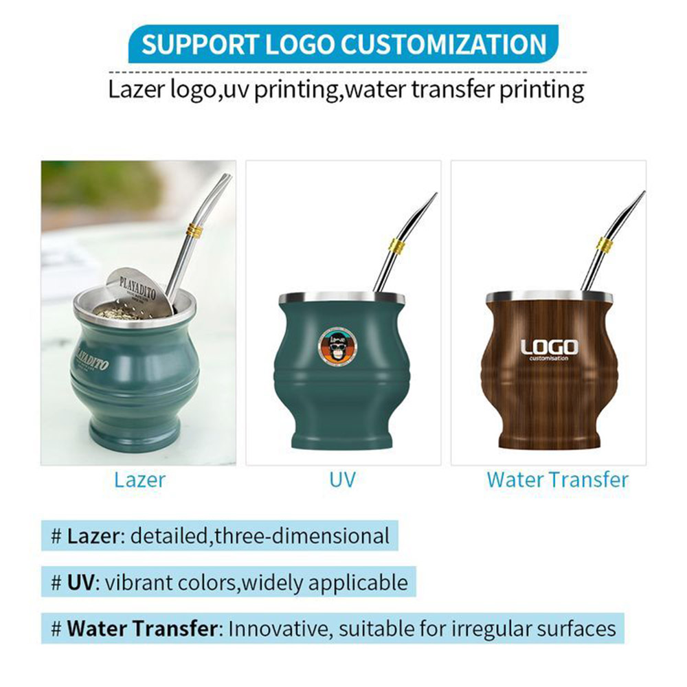 Custom Stainless Steel Yerba Mate Cup Bombilla Gourd Set Double Walled Tumbler With Straw and Cleaning Brush