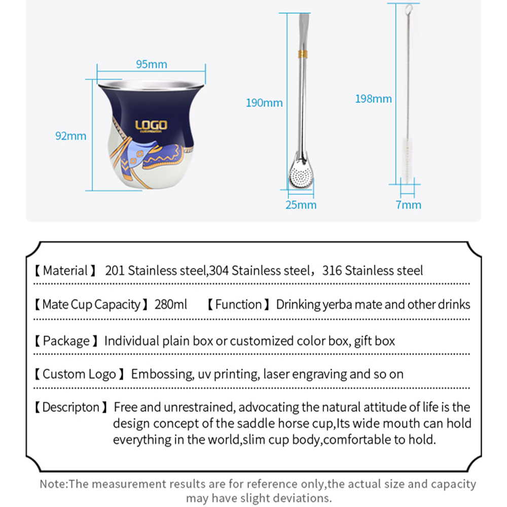 Gauchos Classical Style Customized LOGO 304 Stainless Steel Tumbler Gourd Shaped Yerba Mate Cup with Straw
