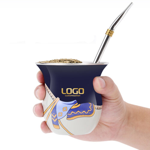 Gauchos Classical Style Customized LOGO 304 Stainless Steel Tumbler Gourd Shaped Yerba Mate Cup with Straw