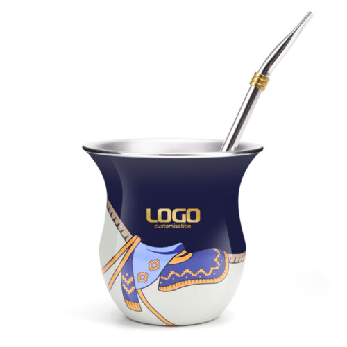 Gauchos Classical Style Customized LOGO 304 Stainless Steel Tumbler Gourd Shaped Yerba Mate Cup with Straw