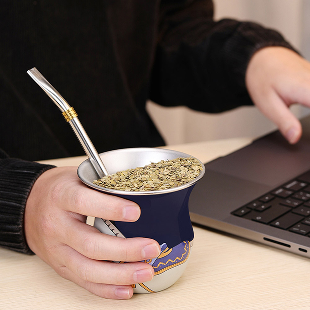 Gauchos Classical Style Customized LOGO 304 Stainless Steel Tumbler Gourd Shaped Yerba Mate Cup with Straw