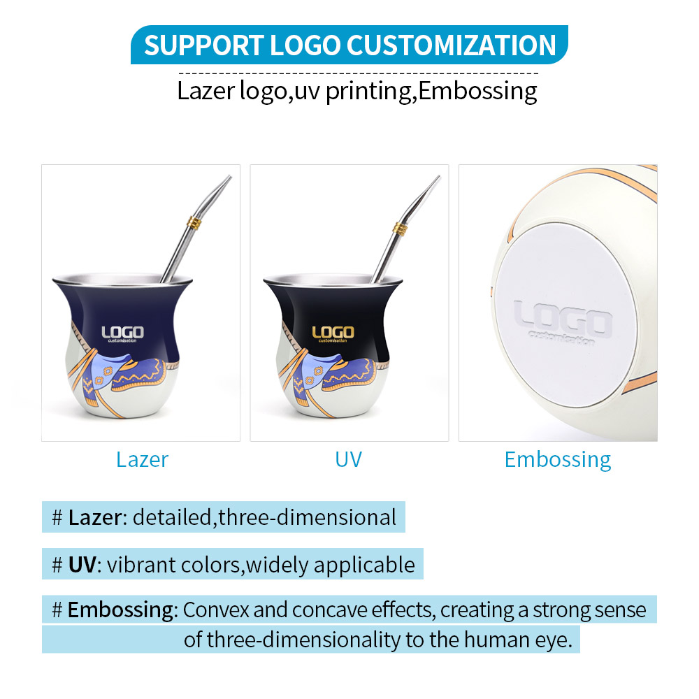 Gauchos Classical Style Customized LOGO 304 Stainless Steel Tumbler Gourd Shaped Yerba Mate Cup with Straw