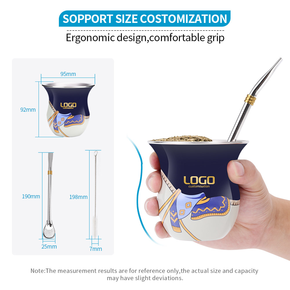 Gauchos Classical Style Customized LOGO 304 Stainless Steel Tumbler Gourd Shaped Yerba Mate Cup with Straw