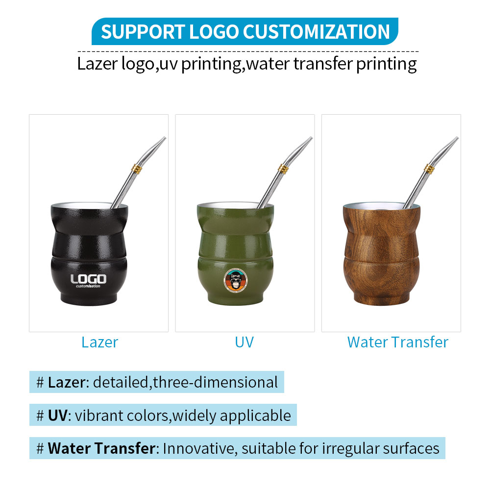 Wholesale Modern South American Design Stainless Steel Tea Mug Vacuum-Insulated Yerba Mate Cup with Bombilla Straw for Coffee