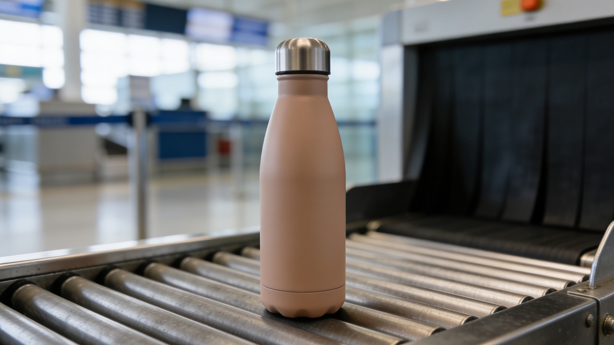 stainless steel water bottle passing through airport security