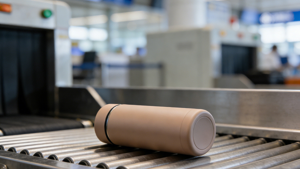 stainless steel water bottle passing through an airport security stainless steel water bottle passing through an airport security