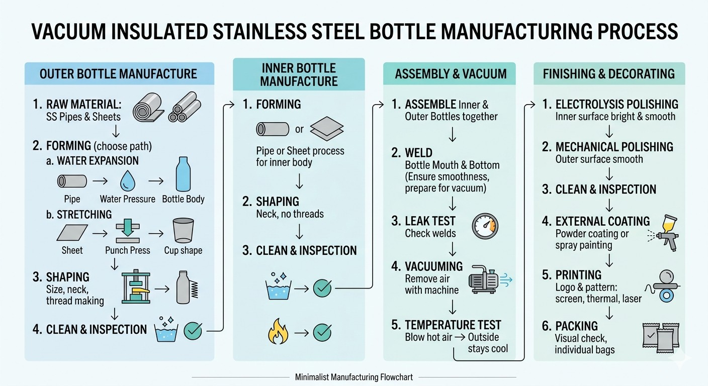 manufacturing process of vucumn stainless water bottles
