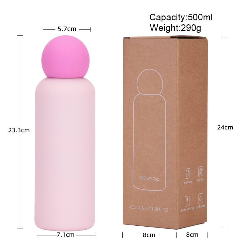Round Lid Water Bottle 500ml Double Walled Insulation Stainless Steel Australian Style