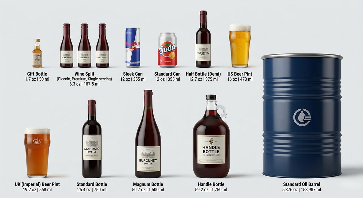 different liquid container sizes