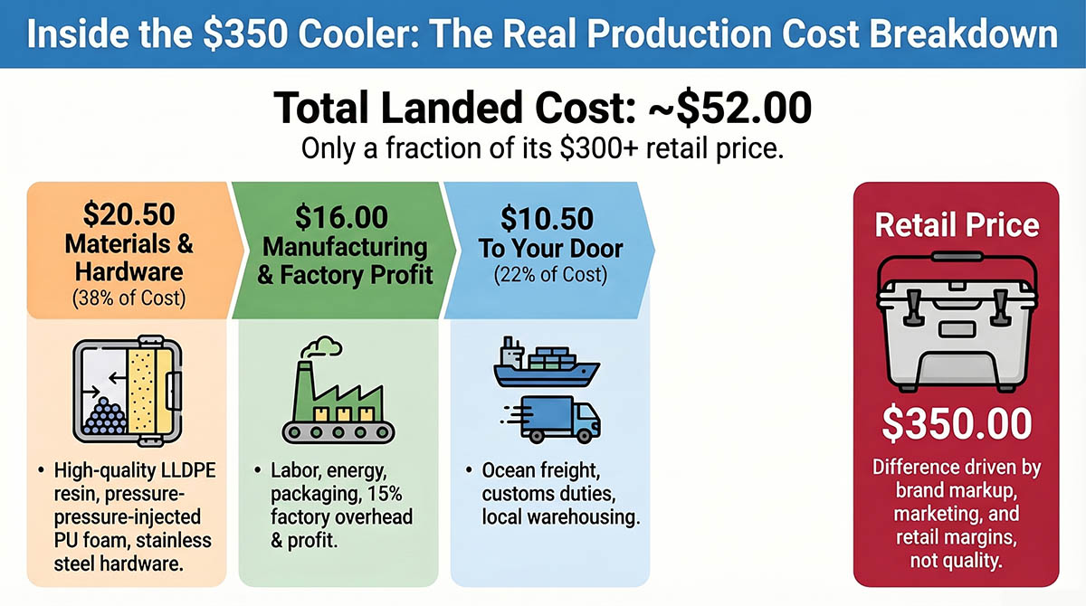 50QT cooler production cost breakdown
