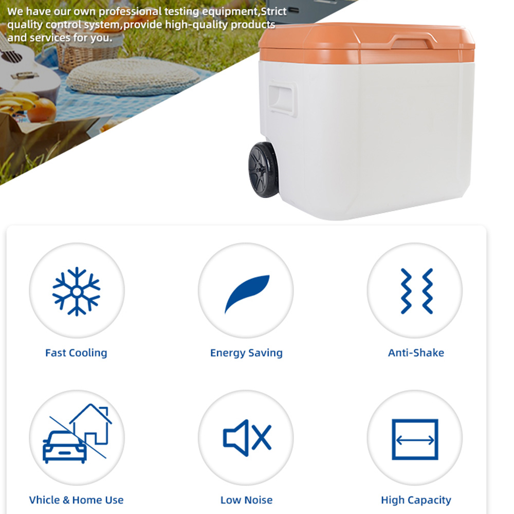 55QT Insulated Large Portable Plastic Cooler Box Cold Chain Transportation with Wheels 52L