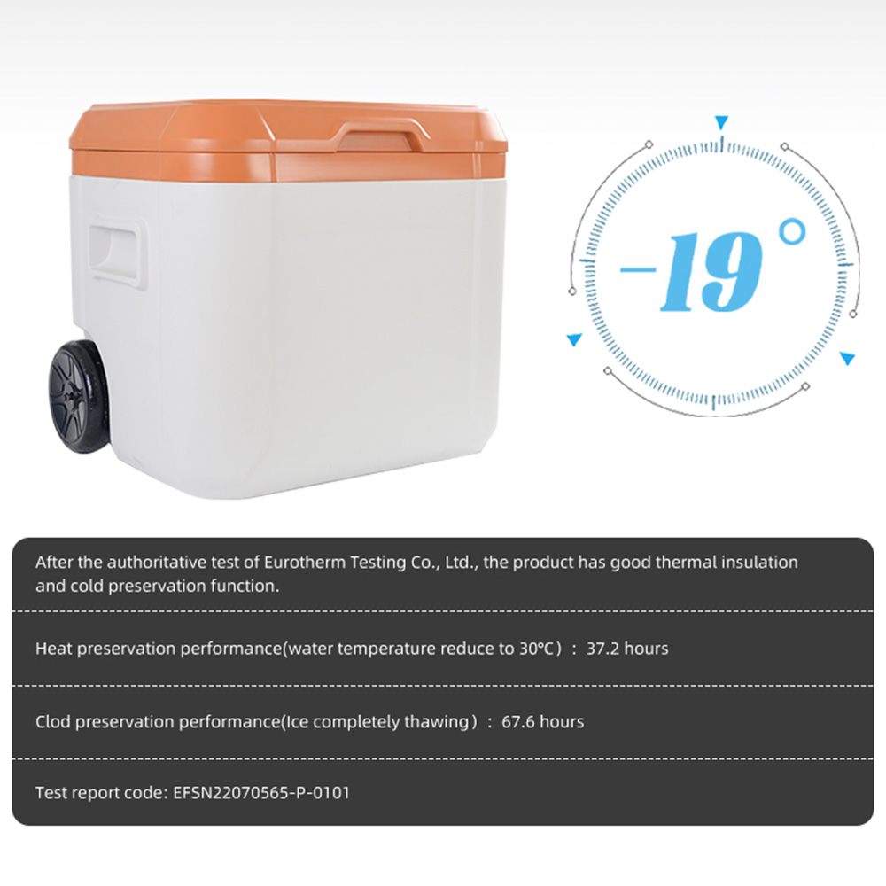 55QT Insulated Large Portable Plastic Cooler Box Cold Chain Transportation with Wheels 52L