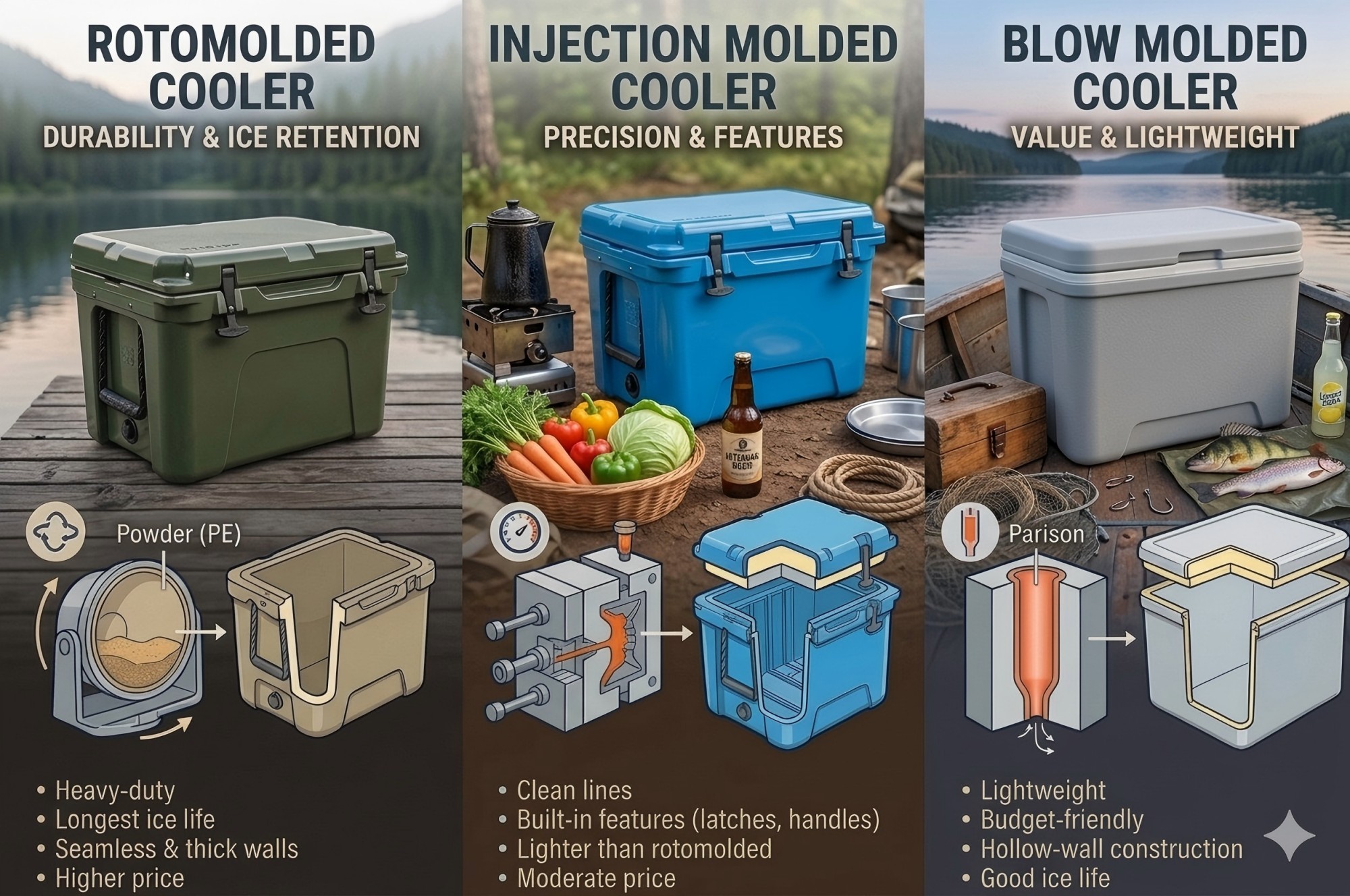 Rotomolded vs Injection vs Blow Molded Coolers.