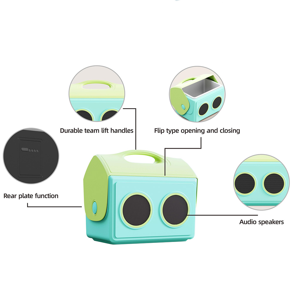 15 QT Durable Plastic Music Cooler Box 14 L With Handle and Speaker Camping for Outdoor Tents handles