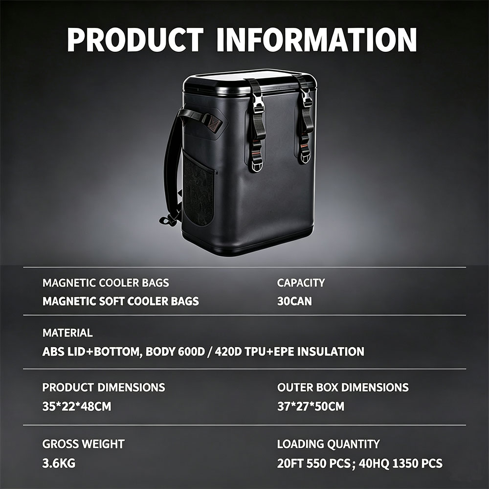 30-Can Thermal Soft Cooler Bags Waterproof TPU Magnetic Lid Backpack with Ice Supply large-capacity