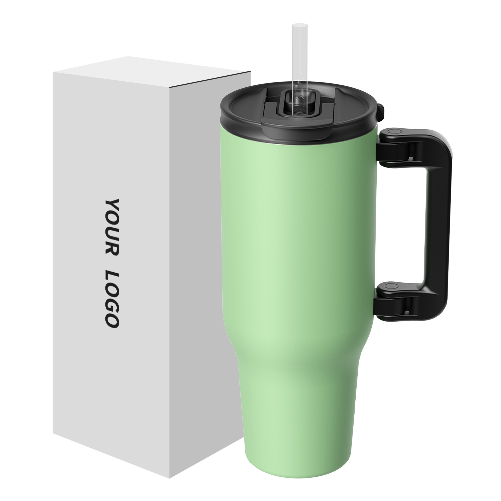 40 oz Tumbler with Foldable Handle And Straw Lid Stainless Steel Travel Coffee Cup