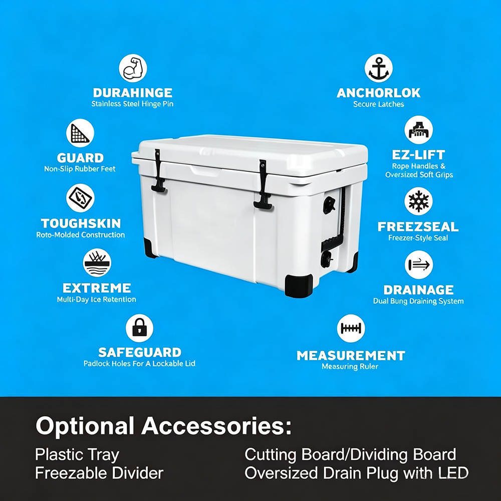 58 QT Rotomolded Hard Cooler Box 55 L Wholesale Ice Chest Customized Non-slip Rubber Feet CBX058A029 - Image 8