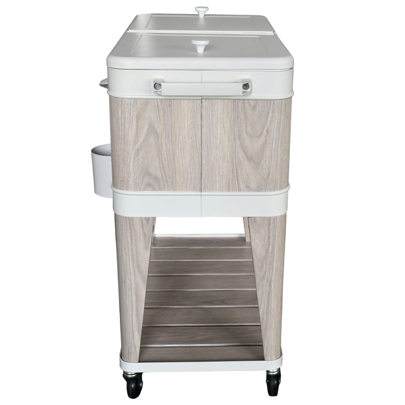 80 QT Wholesale Wood Grain Metal Cooler Cart 70.7 L Insulation Rolling Ice Chest Storage Shelf large capacity