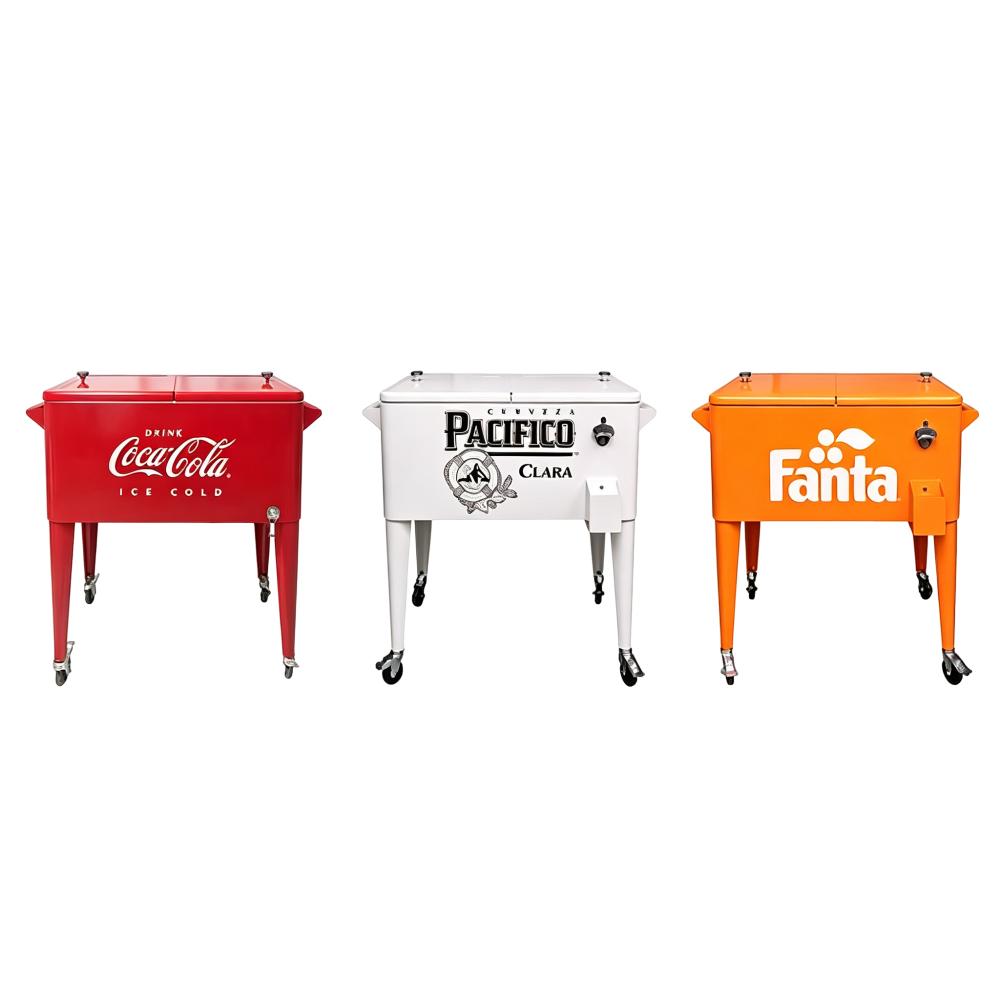 84.5 QT Customized Rolling Metal Cooler Box 80L Multi Colored Outdoor Ice Retro Cart Vintage ice retention