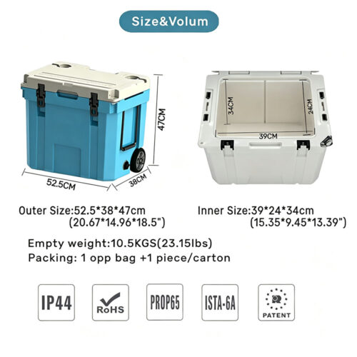 35QT LLDPE Rotomolded Wheeled Cooler Box 33 L with Telescope Handle for Food Storage custom