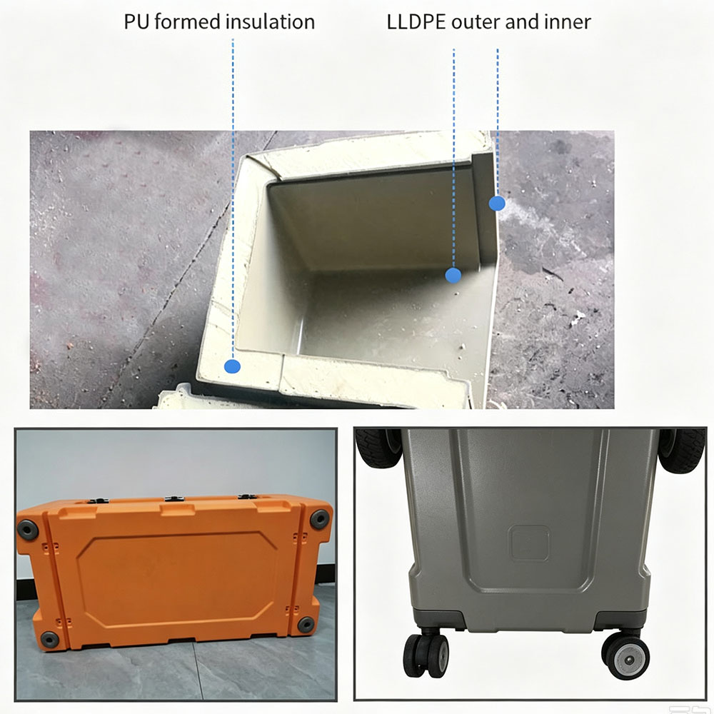 55 QT Thermal Rotomolded Hard Ice Cooler 52 L Chest Standing Wheels Drain Hole insulation