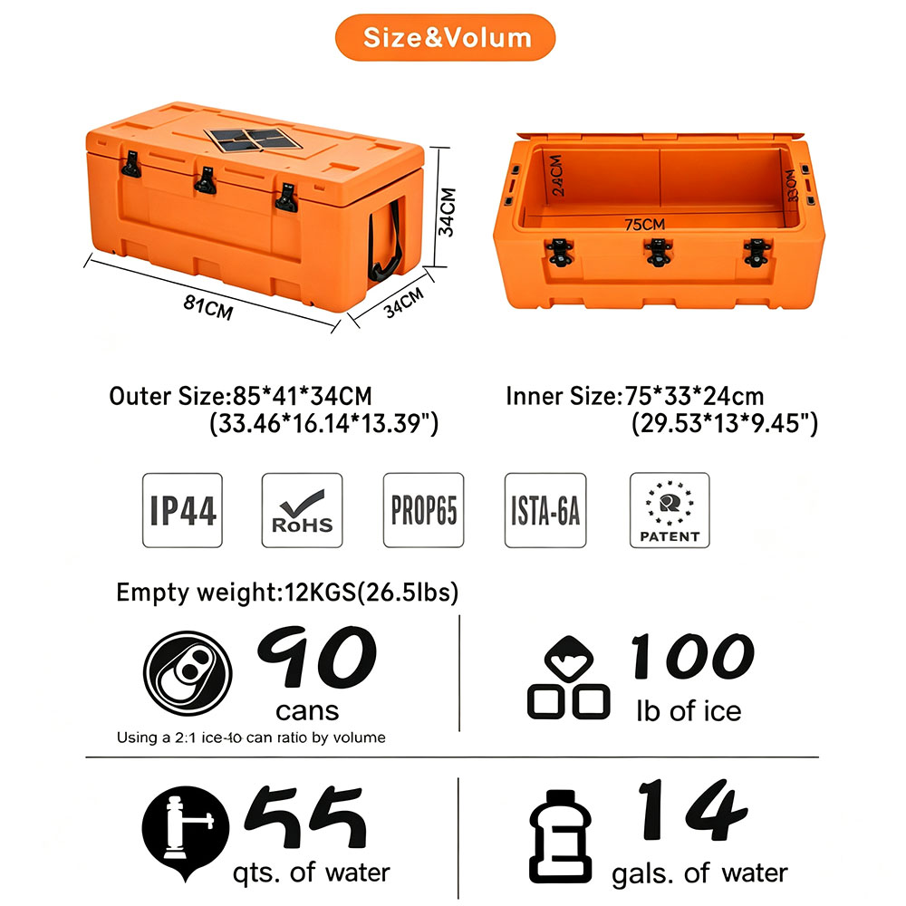 55 QT Thermal Rotomolded Hard Ice Cooler 52 L Chest Standing Wheels Drain Hole large capacity