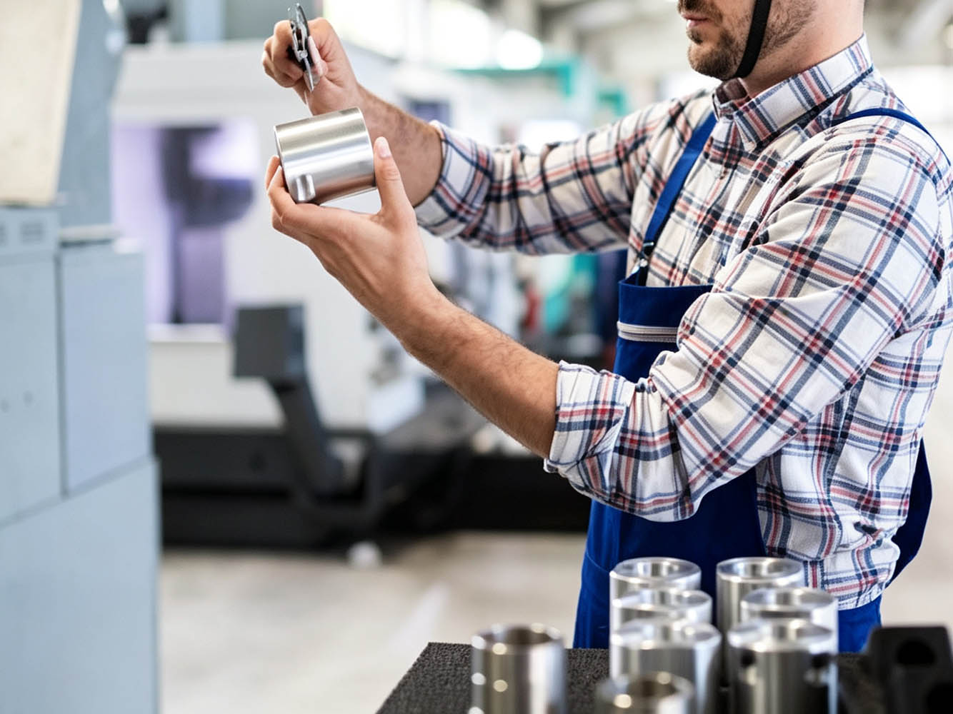 in line production checks water bottles