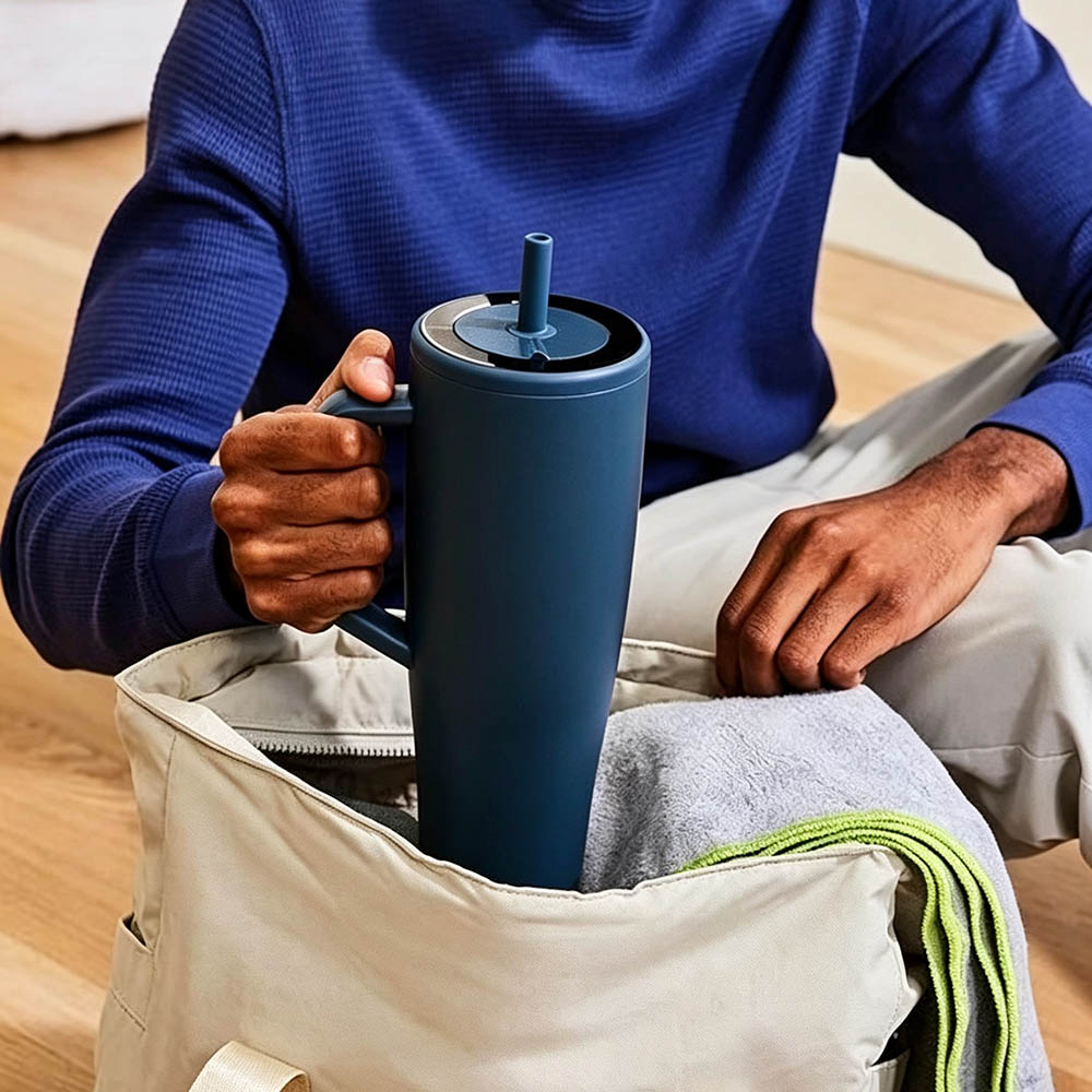 large capacity BrüMate tumblers with straw and handle.